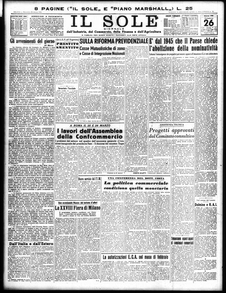 Il sole : giornale commerciale, agricolo, industriale... : organo ufficiale della Camera di commercio e industria di Milano ...