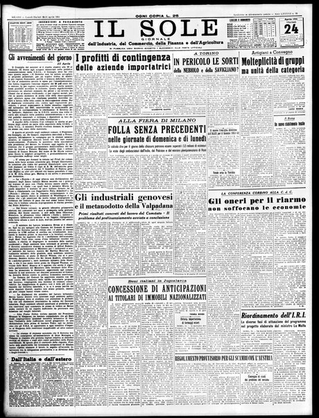 Il sole : giornale commerciale, agricolo, industriale... : organo ufficiale della Camera di commercio e industria di Milano ...