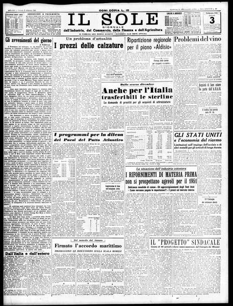 Il sole : giornale commerciale, agricolo, industriale... : organo ufficiale della Camera di commercio e industria di Milano ...