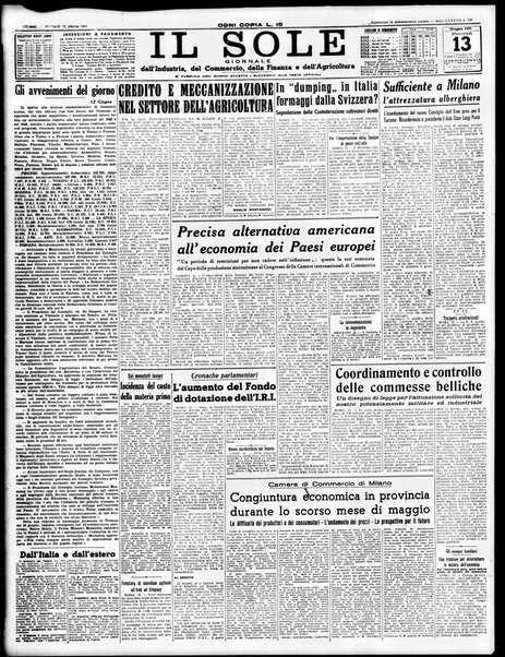 Il sole : giornale commerciale, agricolo, industriale... : organo ufficiale della Camera di commercio e industria di Milano ...