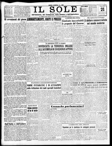 Il sole : giornale commerciale, agricolo, industriale... : organo ufficiale della Camera di commercio e industria di Milano ...