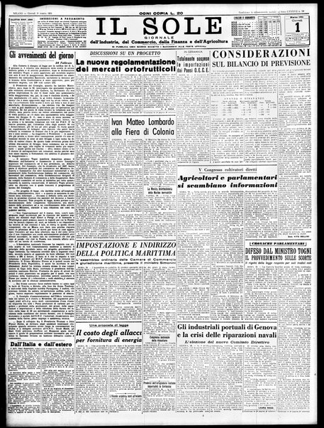 Il sole : giornale commerciale, agricolo, industriale... : organo ufficiale della Camera di commercio e industria di Milano ...