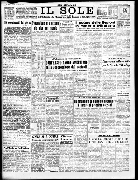 Il sole : giornale commerciale, agricolo, industriale... : organo ufficiale della Camera di commercio e industria di Milano ...