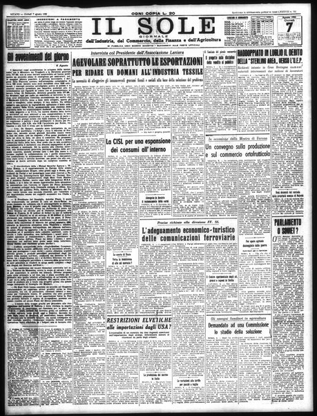 Il sole : giornale commerciale, agricolo, industriale... : organo ufficiale della Camera di commercio e industria di Milano ...