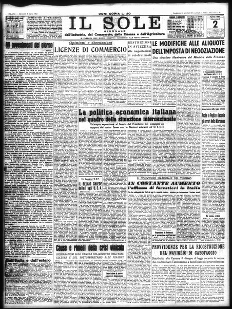 Il sole : giornale commerciale, agricolo, industriale... : organo ufficiale della Camera di commercio e industria di Milano ...