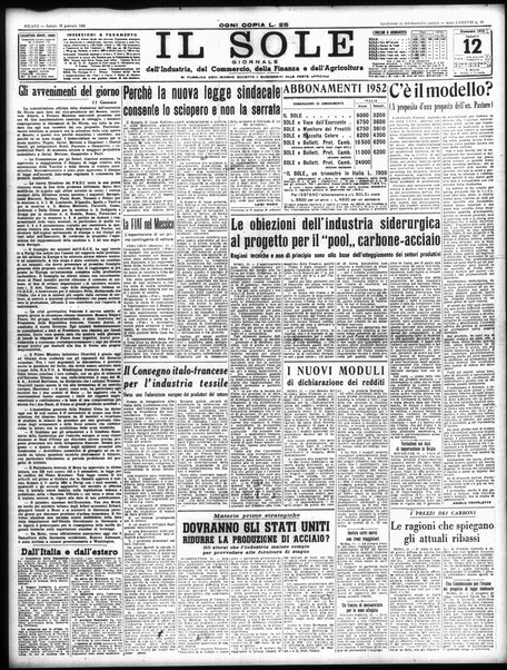 Il sole : giornale commerciale, agricolo, industriale... : organo ufficiale della Camera di commercio e industria di Milano ...