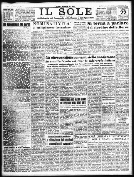 Il sole : giornale commerciale, agricolo, industriale... : organo ufficiale della Camera di commercio e industria di Milano ...