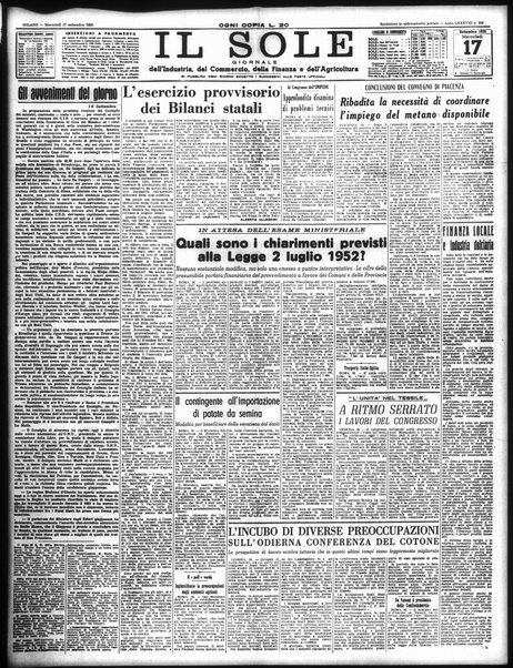 Il sole : giornale commerciale, agricolo, industriale... : organo ufficiale della Camera di commercio e industria di Milano ...