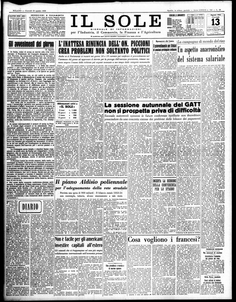 Il sole : giornale commerciale, agricolo, industriale... : organo ufficiale della Camera di commercio e industria di Milano ...