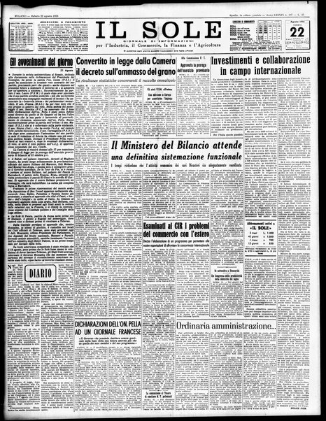 Il sole : giornale commerciale, agricolo, industriale... : organo ufficiale della Camera di commercio e industria di Milano ...