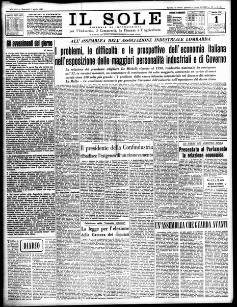 Il sole : giornale commerciale, agricolo, industriale... : organo ufficiale della Camera di commercio e industria di Milano ...