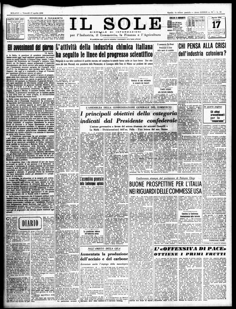 Il sole : giornale commerciale, agricolo, industriale... : organo ufficiale della Camera di commercio e industria di Milano ...