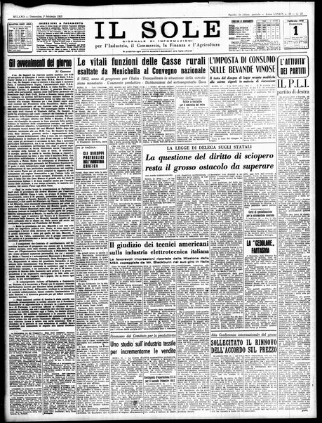 Il sole : giornale commerciale, agricolo, industriale... : organo ufficiale della Camera di commercio e industria di Milano ...