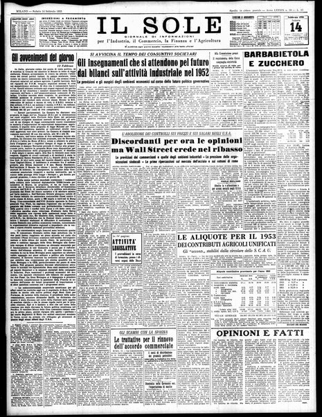 Il sole : giornale commerciale, agricolo, industriale... : organo ufficiale della Camera di commercio e industria di Milano ...