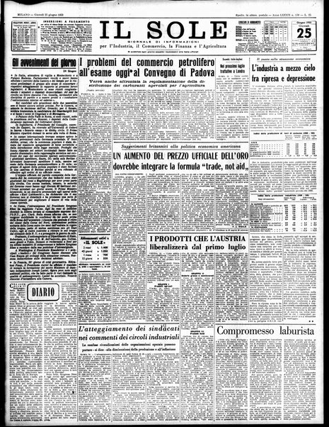 Il sole : giornale commerciale, agricolo, industriale... : organo ufficiale della Camera di commercio e industria di Milano ...