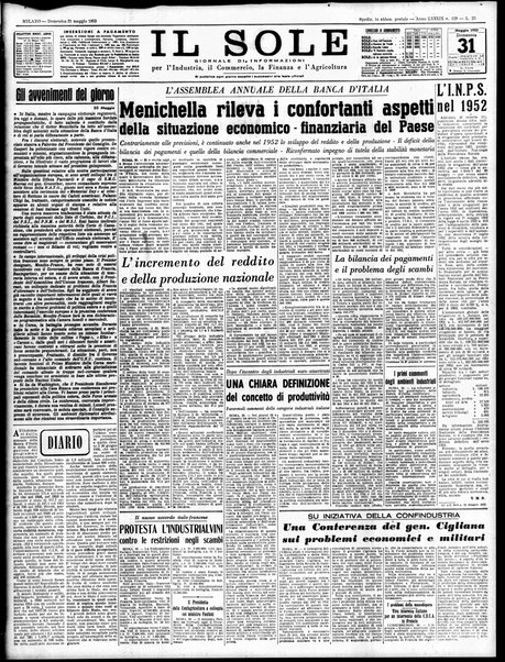 Il sole : giornale commerciale, agricolo, industriale... : organo ufficiale della Camera di commercio e industria di Milano ...