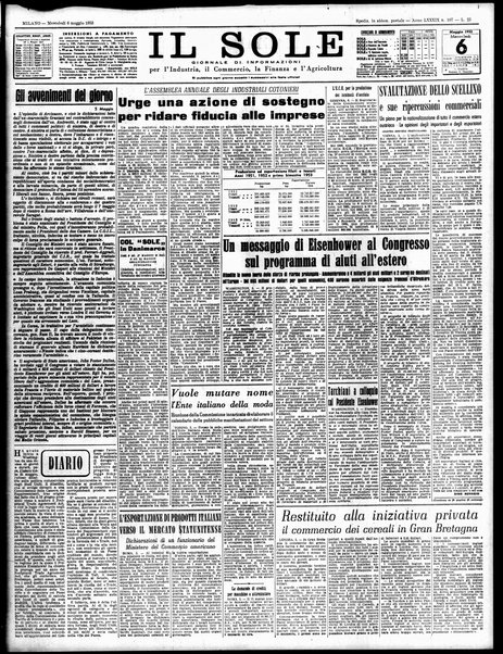 Il sole : giornale commerciale, agricolo, industriale... : organo ufficiale della Camera di commercio e industria di Milano ...