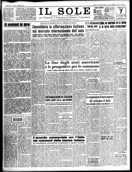 Il sole : giornale commerciale, agricolo, industriale... : organo ufficiale della Camera di commercio e industria di Milano ...