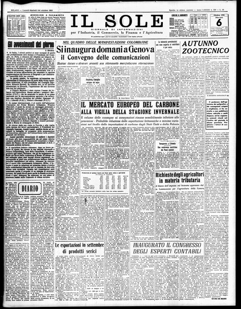 Il sole : giornale commerciale, agricolo, industriale... : organo ufficiale della Camera di commercio e industria di Milano ...