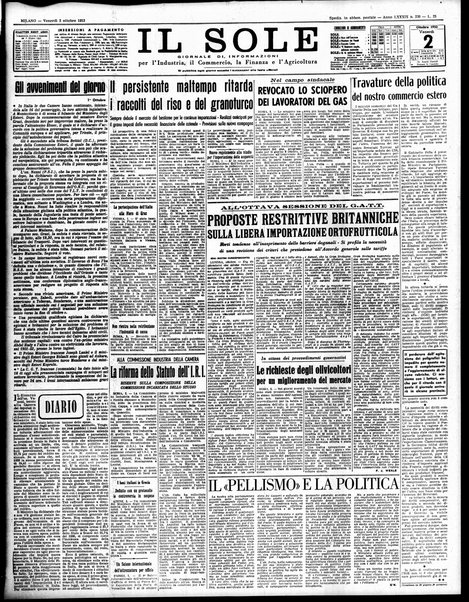 Il sole : giornale commerciale, agricolo, industriale... : organo ufficiale della Camera di commercio e industria di Milano ...