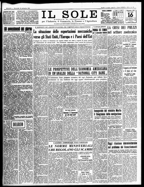 Il sole : giornale commerciale, agricolo, industriale... : organo ufficiale della Camera di commercio e industria di Milano ...