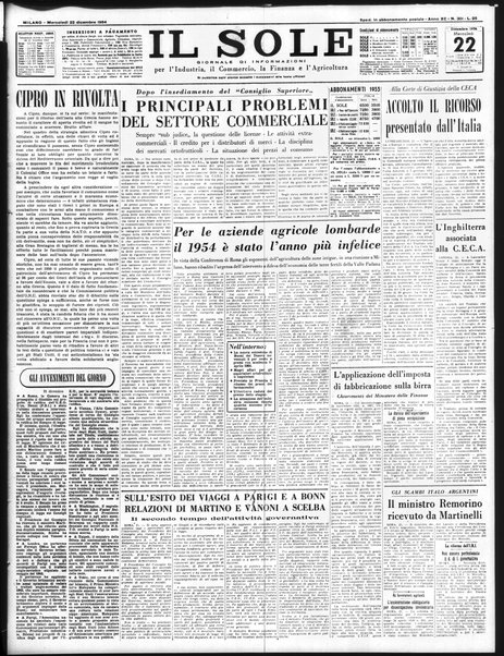 Il sole : giornale commerciale, agricolo, industriale... : organo ufficiale della Camera di commercio e industria di Milano ...