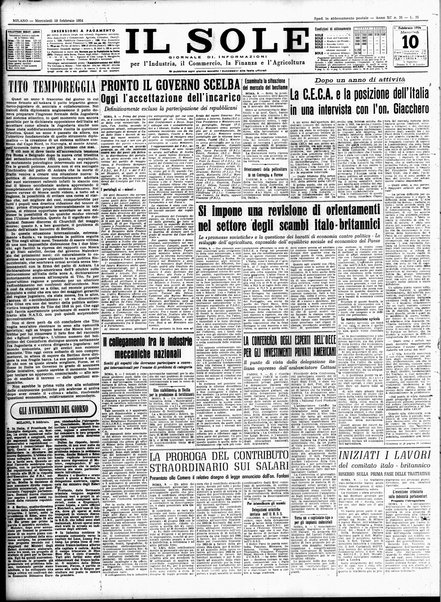 Il sole : giornale commerciale, agricolo, industriale... : organo ufficiale della Camera di commercio e industria di Milano ...