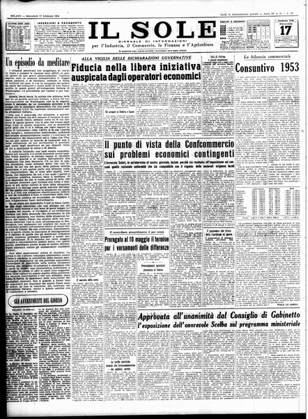 Il sole : giornale commerciale, agricolo, industriale... : organo ufficiale della Camera di commercio e industria di Milano ...