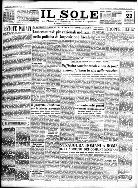 Il sole : giornale commerciale, agricolo, industriale... : organo ufficiale della Camera di commercio e industria di Milano ...