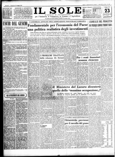 Il sole : giornale commerciale, agricolo, industriale... : organo ufficiale della Camera di commercio e industria di Milano ...