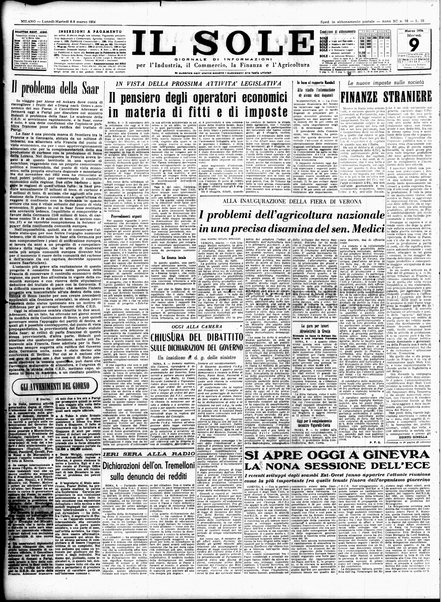 Il sole : giornale commerciale, agricolo, industriale... : organo ufficiale della Camera di commercio e industria di Milano ...