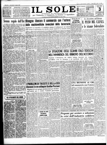 Il sole : giornale commerciale, agricolo, industriale... : organo ufficiale della Camera di commercio e industria di Milano ...