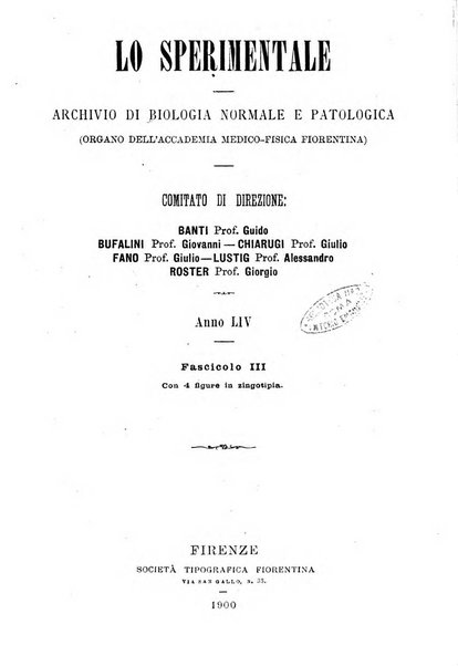 Lo sperimentale ovvero giornale critico di medicina e chirurgia per servire ai bisogni dell'arte salutare