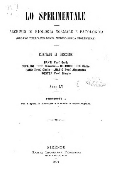 Lo sperimentale ovvero giornale critico di medicina e chirurgia per servire ai bisogni dell'arte salutare