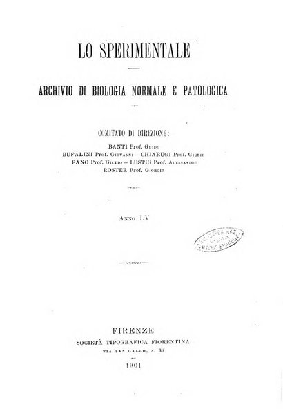 Lo sperimentale ovvero giornale critico di medicina e chirurgia per servire ai bisogni dell'arte salutare