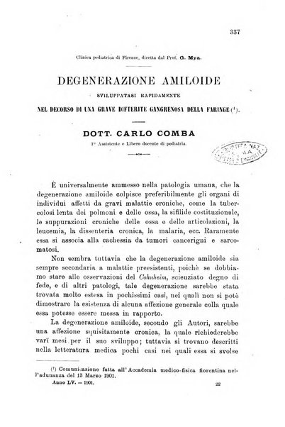 Lo sperimentale ovvero giornale critico di medicina e chirurgia per servire ai bisogni dell'arte salutare