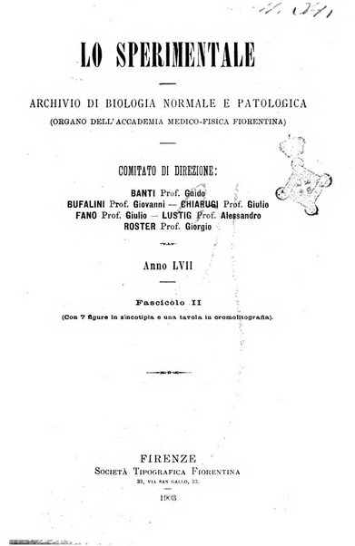 Lo sperimentale ovvero giornale critico di medicina e chirurgia per servire ai bisogni dell'arte salutare