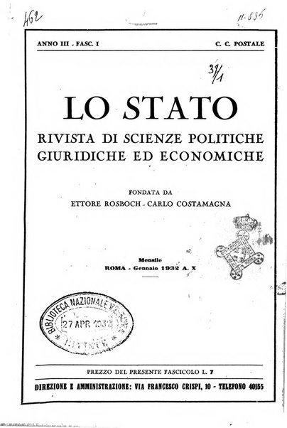 Lo Stato rivista di scienze politiche e giuridiche