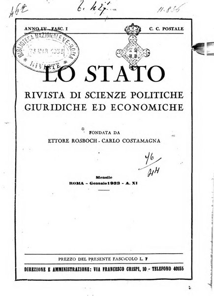 Lo Stato rivista di scienze politiche e giuridiche