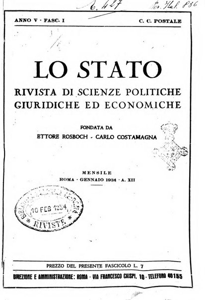 Lo Stato rivista di scienze politiche e giuridiche