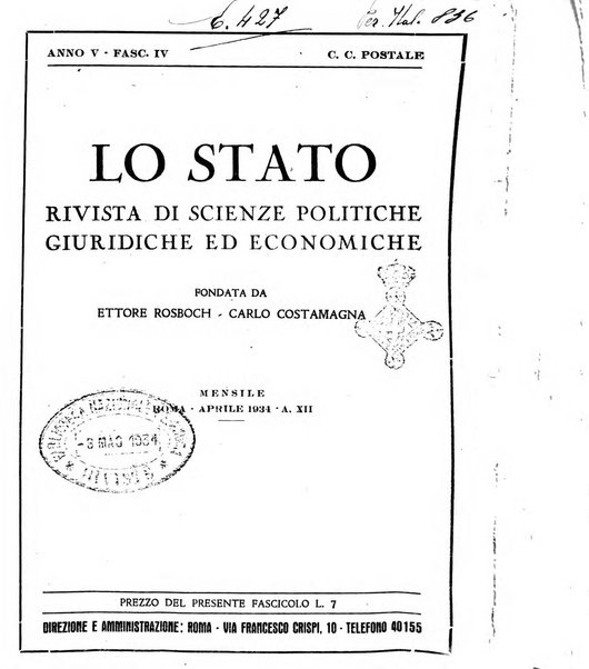 Lo Stato rivista di scienze politiche e giuridiche