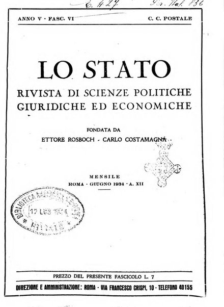 Lo Stato rivista di scienze politiche e giuridiche