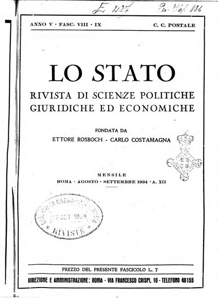 Lo Stato rivista di scienze politiche e giuridiche