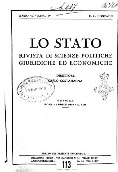 Lo Stato rivista di scienze politiche e giuridiche