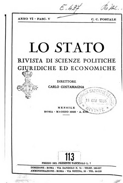 Lo Stato rivista di scienze politiche e giuridiche