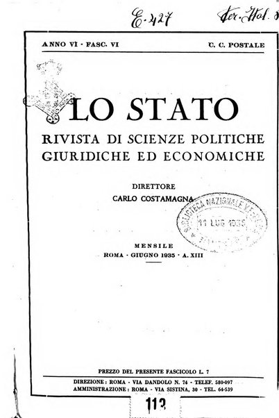 Lo Stato rivista di scienze politiche e giuridiche