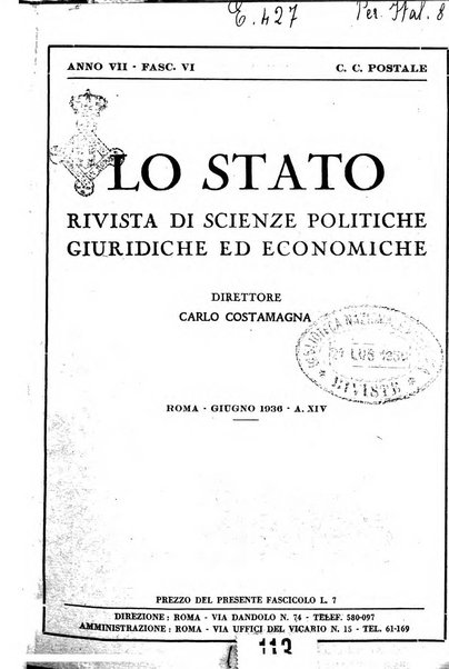 Lo Stato rivista di scienze politiche e giuridiche