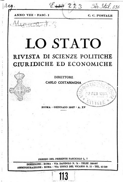 Lo Stato rivista di scienze politiche e giuridiche