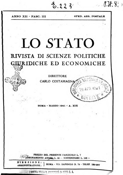 Lo Stato rivista di scienze politiche e giuridiche