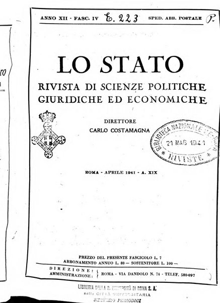 Lo Stato rivista di scienze politiche e giuridiche